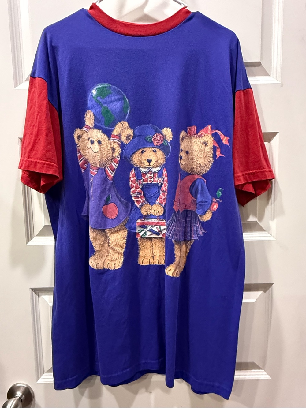 Vintage Simply Basic Women’s Purple & Red Teddy Bear Graphic Sleep Tee